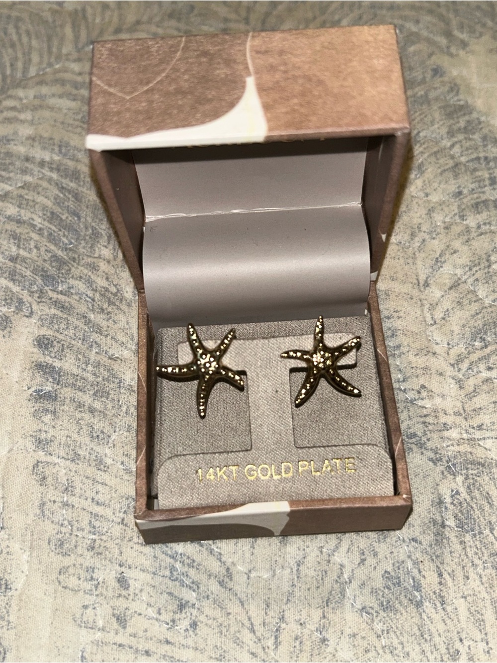 14KT Gold Plate Starfish Stud Earrings - Gold